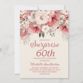 Invitation Dusty Rose Red Cream Floral Surprise 60th (Devant)