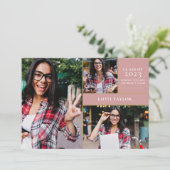 Invitation Dusty Rose rose 3 Photo Gold Graduation Party (Debout devant)