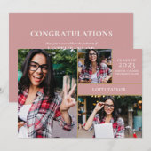 Invitation Dusty Rose rose 3 Photo Gold Graduation Party (Devant / Derrière)