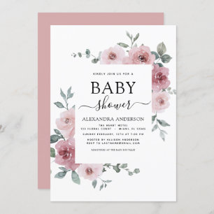 Invitation Dusty Rose rose Baby shower Floral verdure