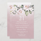 Invitation Dusty Rose rose Blush femmes 21e fête d'anniversai (Devant / Derrière)