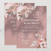 Invitation Dusty Rose rose Blush Floral Mariage chrétien (Devant / Derrière)