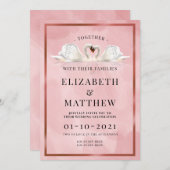 Invitation Dusty Rose Rose couleur thème avec Mariage Swans (Devant / Derrière)