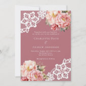 Invitation Dusty rose rose dentelle fleurie mariage de luxe (Devant)