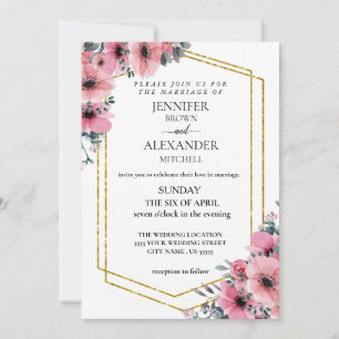 Invitation Dusty Rose rose et floral vert Mariage chic