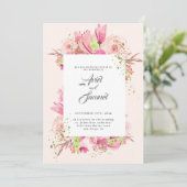 Invitation Dusty Rose rose et or Floral Mariage  (Debout devant)