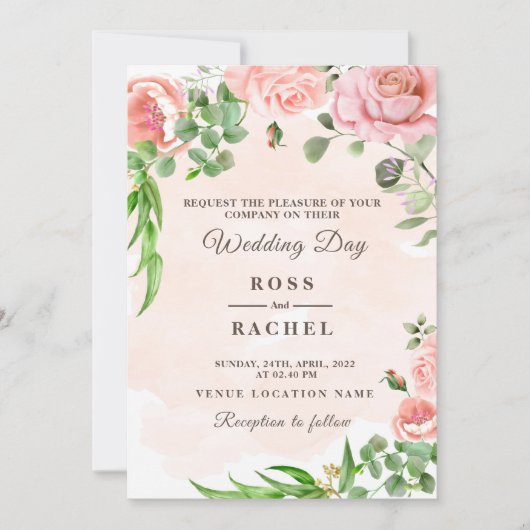 Invitation Dusty Rose rose et or Floral Mariage I (Devant)