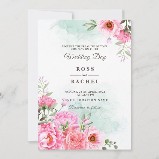 Invitation Dusty Rose rose et or Floral Mariage I (Devant)
