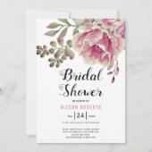 Invitation Dusty rose rose fleurs mariage douche nuptiale (Devant)