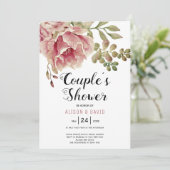 Invitation Dusty rose rose fleurs mariages couples douche (Debout devant)