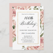 Invitation Dusty Rose Rose Floral 100e fête d'anniversaire (Devant / Derrière)