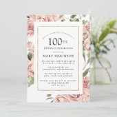 Invitation Dusty Rose Rose Floral 100e Gold Anniversaire (Debout devant)