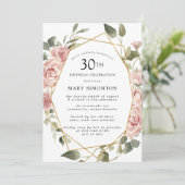 Invitation Dusty Rose Rose Floral 30e fête d'anniversaire (Debout devant)