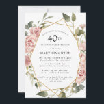 Invitation Dusty Rose Rose Floral 40e fête d'anniversaire<br><div class="desc">Des roses roses assez poussiéreuses créent une bordure florale moderne sur cette invitation à la fête du 40e anniversaire.</div>