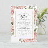Invitation Dusty Rose Rose Floral 60e Gold Birthday Party (Debout devant)