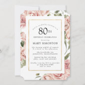 Invitation Dusty Rose Rose Floral 80e Gold Birthday Party (Devant)