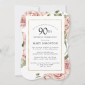 Invitation Dusty Rose Rose Floral 90e Gold Birthday Party (Devant)