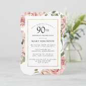 Invitation Dusty Rose Rose Floral 90e Gold Birthday Party (Debout devant)