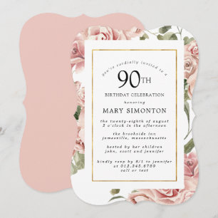 Invitation Dusty Rose Rose Floral 90e Gold Birthday Party