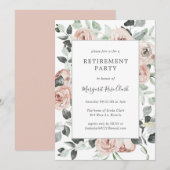 Invitation Dusty Rose rose Floral Élégant Parti de retraite (Devant / Derrière)
