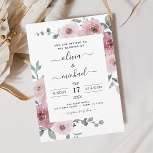 Invitation Dusty Rose rose Floral moderne Mariage