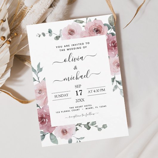 Invitation Dusty Rose rose Floral moderne Mariage