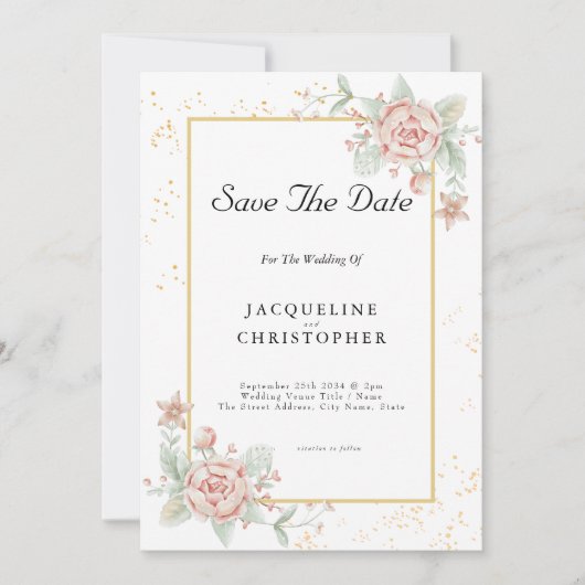 Invitation Dusty Rose Rose Floral Peony Enregistrer La Date M (Devant)