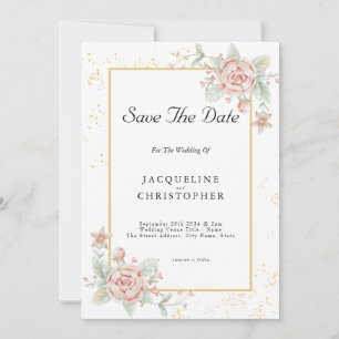 Invitation Dusty Rose Rose Floral Peony Enregistrer La Date M