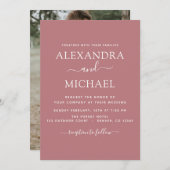 Invitation Dusty Rose rose Mariage Romantique Photo Invitatio (Devant / Derrière)