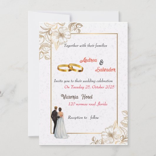 Invitation Dusty Rose rose Mauve or vert Mariage floral (Devant)