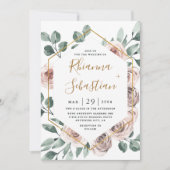 Invitation Dusty Rose rose Mauve or vert Mariage floral (Devant)