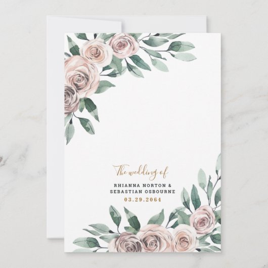 Invitation Dusty Rose rose Mauve or vert Mariage floral (Dos)