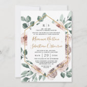 Invitation Dusty Rose rose Mauve vert Mariage or floral (Devant)