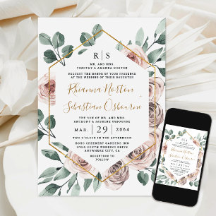 Invitation Dusty Rose rose Mauve vert Mariage or floral