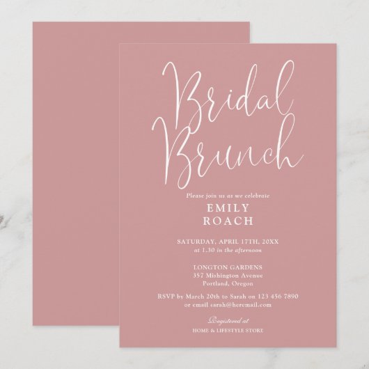 Invitation Dusty Rose rose moderne Script Bridal Bunch Douche (Devant / Derrière)