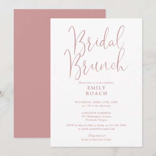 Invitation Dusty Rose rose moderne Script Bridal Bunch Douche (Devant / Derrière)