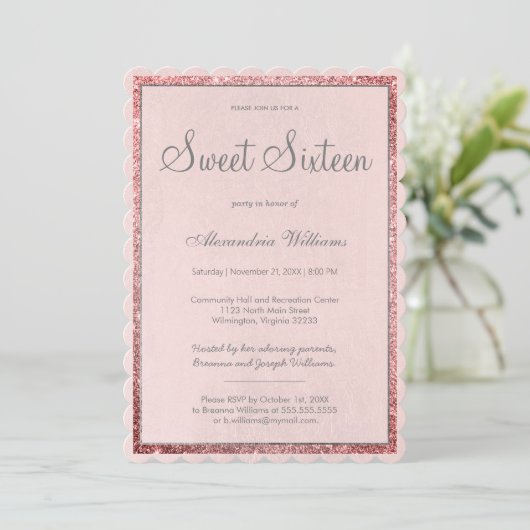 Invitation Dusty rose rose or argent parties scintillant Swee (Debout devant)