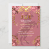 Invitation Dusty Rose rose or élégant Charro Quinceanera (Devant)