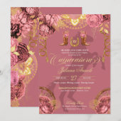 Invitation Dusty Rose rose or élégant Charro Quinceanera (Devant / Derrière)