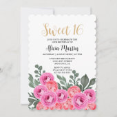 Invitation Dusty Rose Rose Or Sweet 16 Anniversaire (Devant)