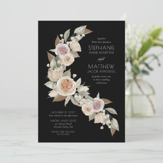 Invitation Dusty Rose Rose Peach Black Flowy Mariage (Debout devant)