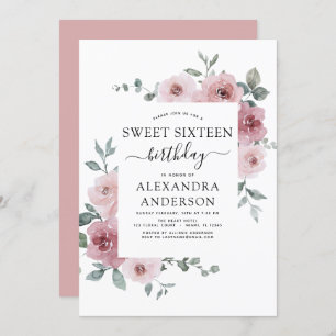 Invitation Dusty Rose rose Sweet sixteen anniversaire