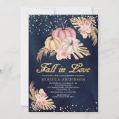 Invitation Dusty rose Roses Citrouille Pampas Fête des mariée (Devant)