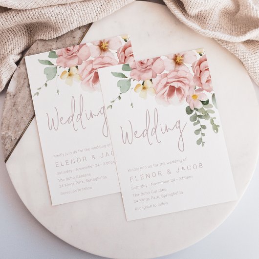 Invitation Dusty Rose & Sage Floral Mariage