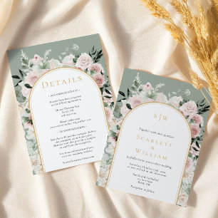 Invitation Dusty Rose Sage Simple Monogramme Tout en un Maria