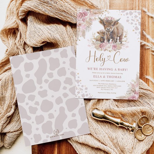 Invitation Dusty rose Saint Vache Boho Pampas Baby shower fil