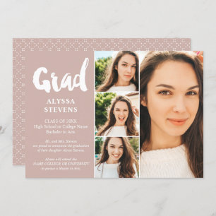 Invitation Dusty rose simple Grad script 4 photos graduation