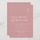 Invitation Dusty Rose Simple Moderne Élégant Mariage Monogram (Devant / Derrière)