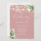 Invitation Dusty Rose String éclaire Floral QR Code Mariage (Devant)