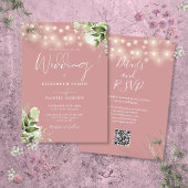 Invitation Dusty Rose String éclaire Floral QR Code Mariage